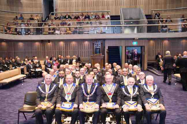 The members of Lodge Jerusalem in the centre of Grand Lodge.